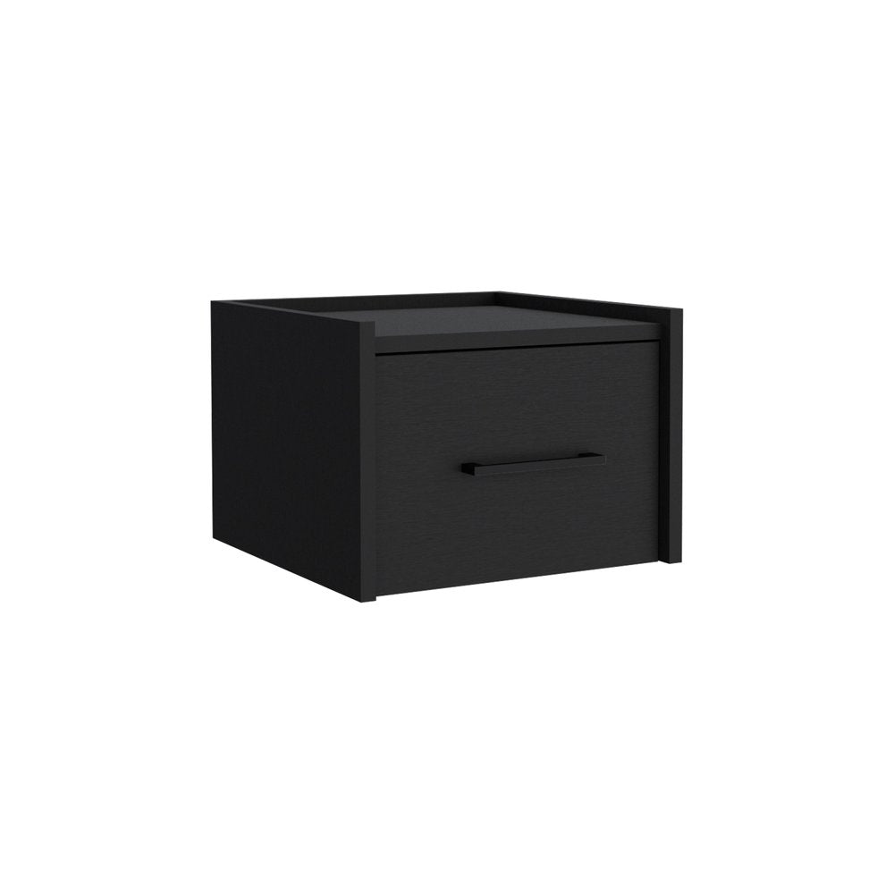 14" Black Wood One Drawer Floating Nightstand