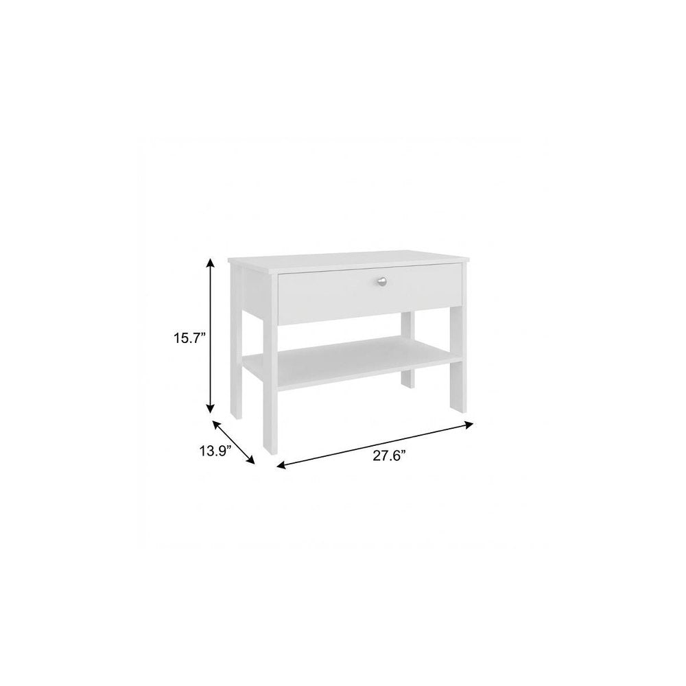 16" White Wood One Drawer Nightstand