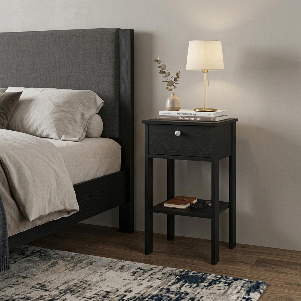 16" White Wood One Drawer Nightstand
