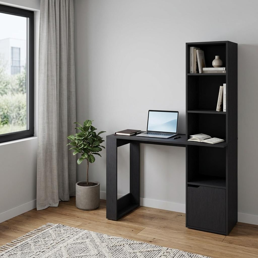 39" Black Wood Pedestal Computer Desk