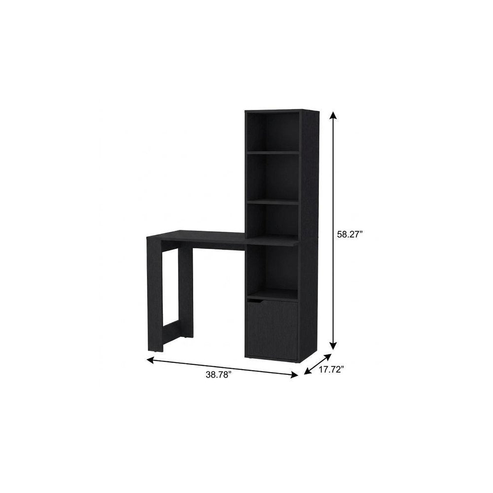 39" Black Wood Pedestal Computer Desk With Hutch