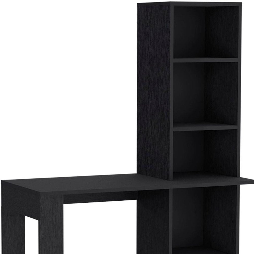 39" Black Wood Pedestal Computer Desk With Hutch