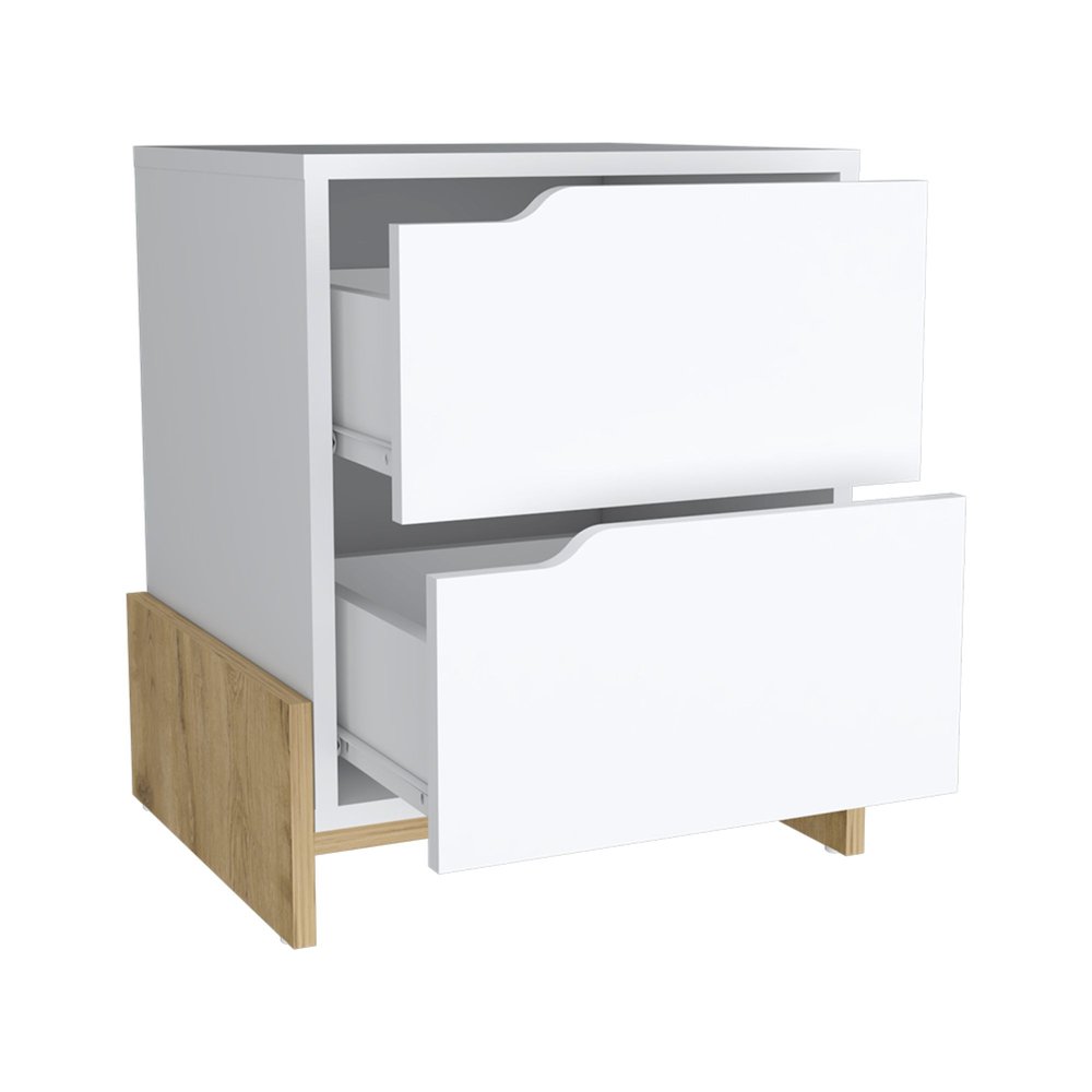 17" White Wood Two Drawer Nightstand