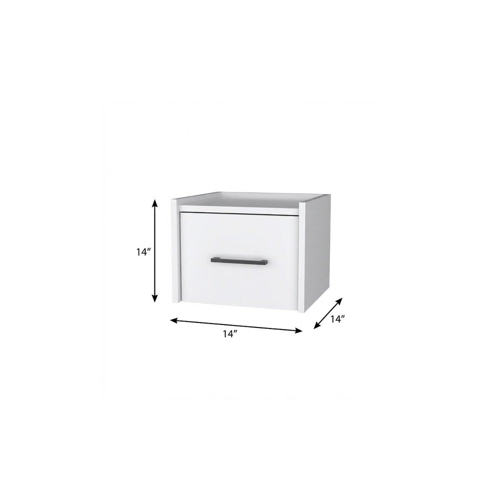 14" White Wood One Drawer Floating Nightstand