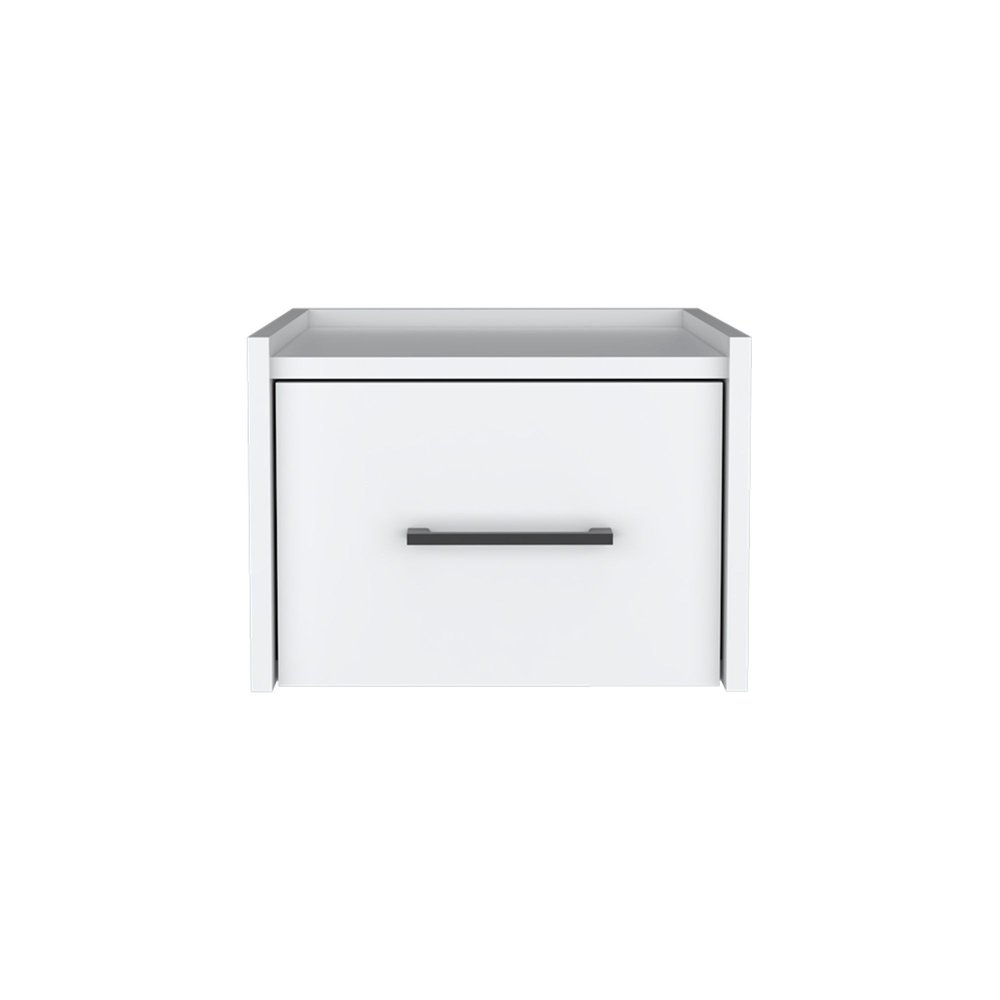 14" White Wood One Drawer Floating Nightstand
