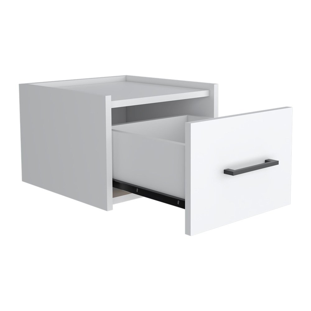 14" White Wood One Drawer Floating Nightstand