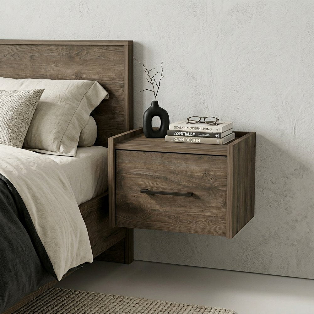 14" White Wood One Drawer Floating Nightstand