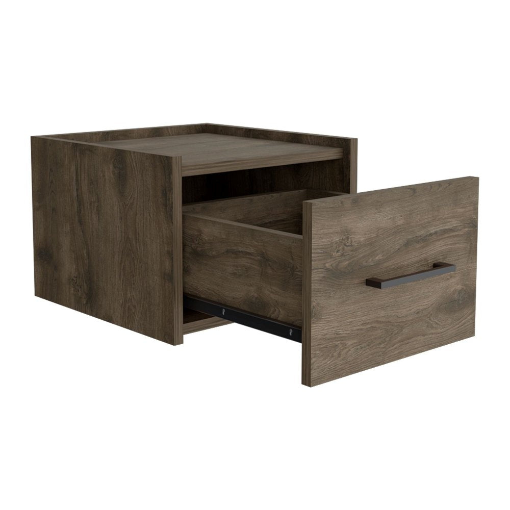 14" White Wood One Drawer Floating Nightstand