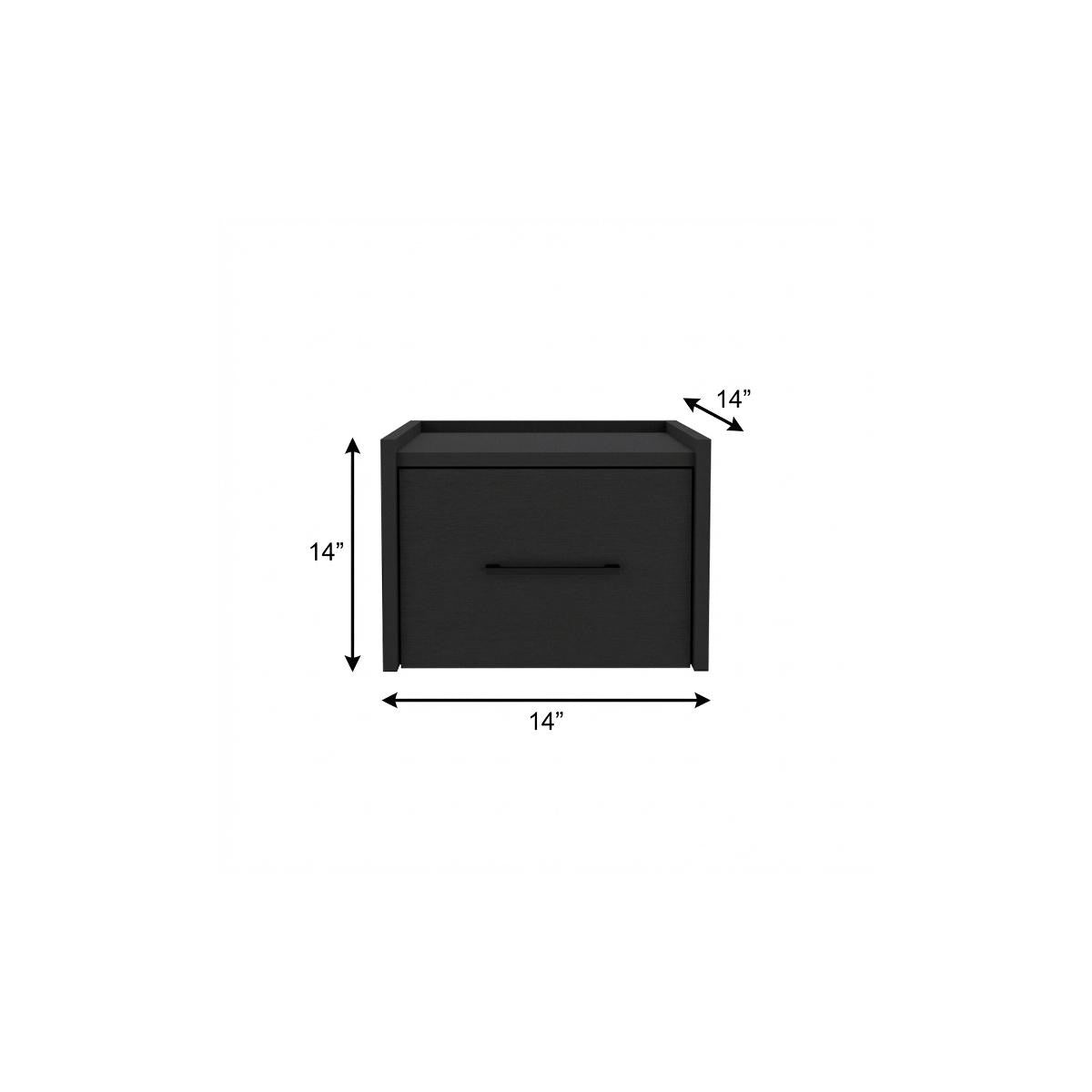 14" Black Wood One Drawer Floating Nightstand