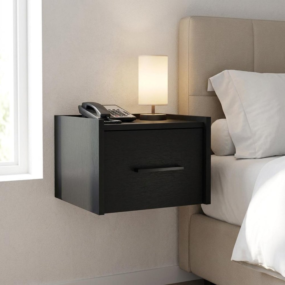 14" White Wood One Drawer Floating Nightstand