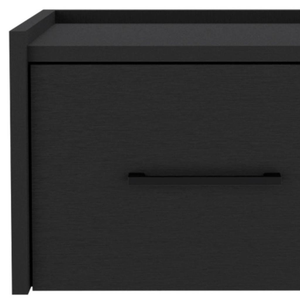 14" Black Wood One Drawer Floating Nightstand