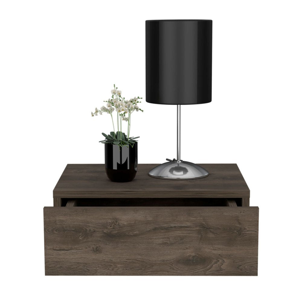 16" Brown Wood One Drawer Floating Nightstand