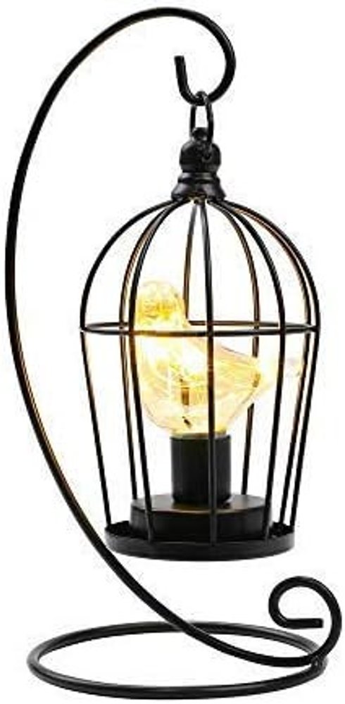 13" Black Metal Pierced Novelty Desk Lamp With Cage Shade