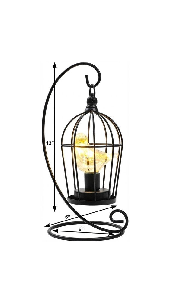 13" Black Metal Pierced Novelty Desk Lamp With Cage Shade