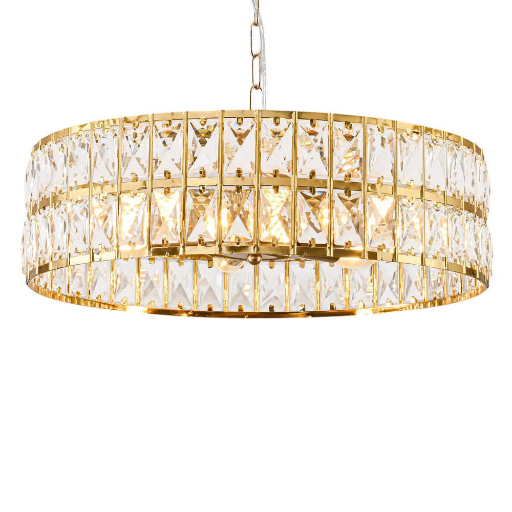 Black Kitchen Island Six Light Crystal and Rope Beveled Glass Flush Chandelier With Gold Shades