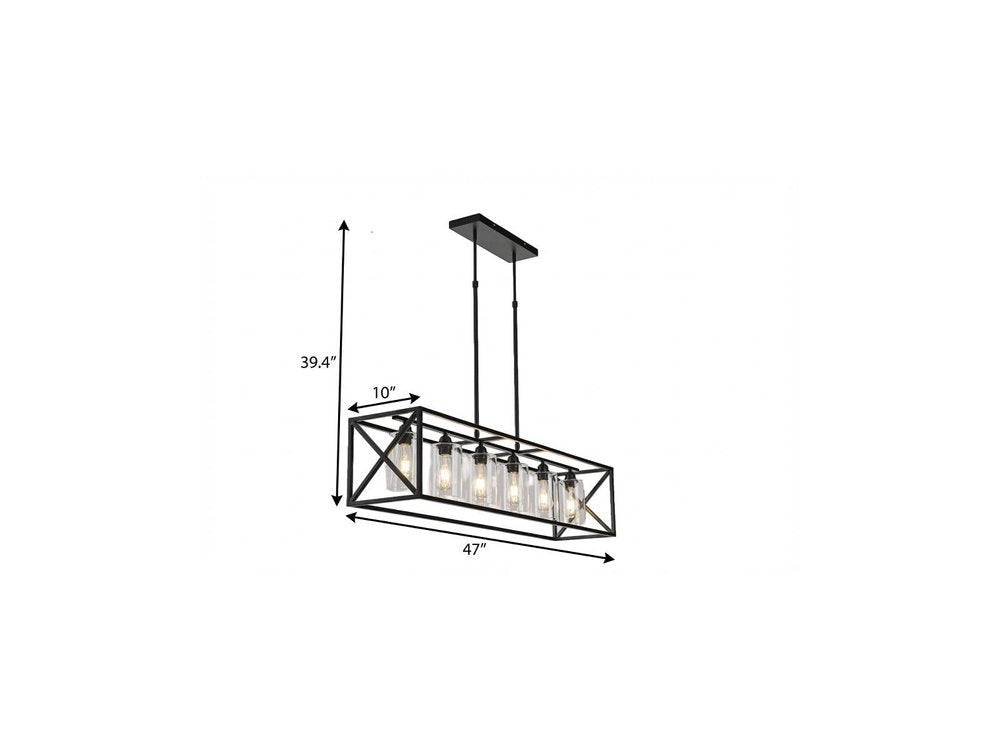 Black Kitchen Island Six Light Acrylic and Wrought Iron Mercury Glass Flush Chandelier With Black Shades