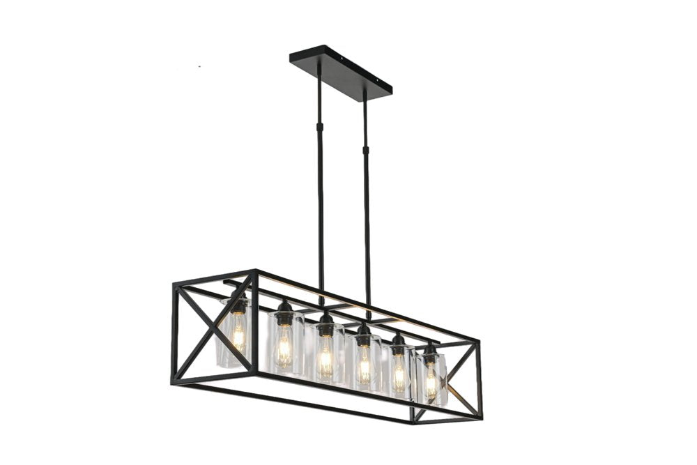 Black Kitchen Island Six Light Acrylic and Wrought Iron Mercury Glass Flush Chandelier With Black Shades