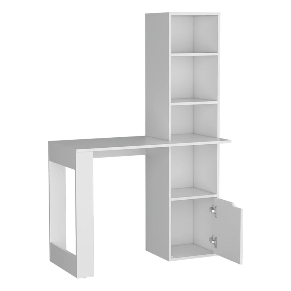 39" White Wood Pedestal Computer Desk With Hutch