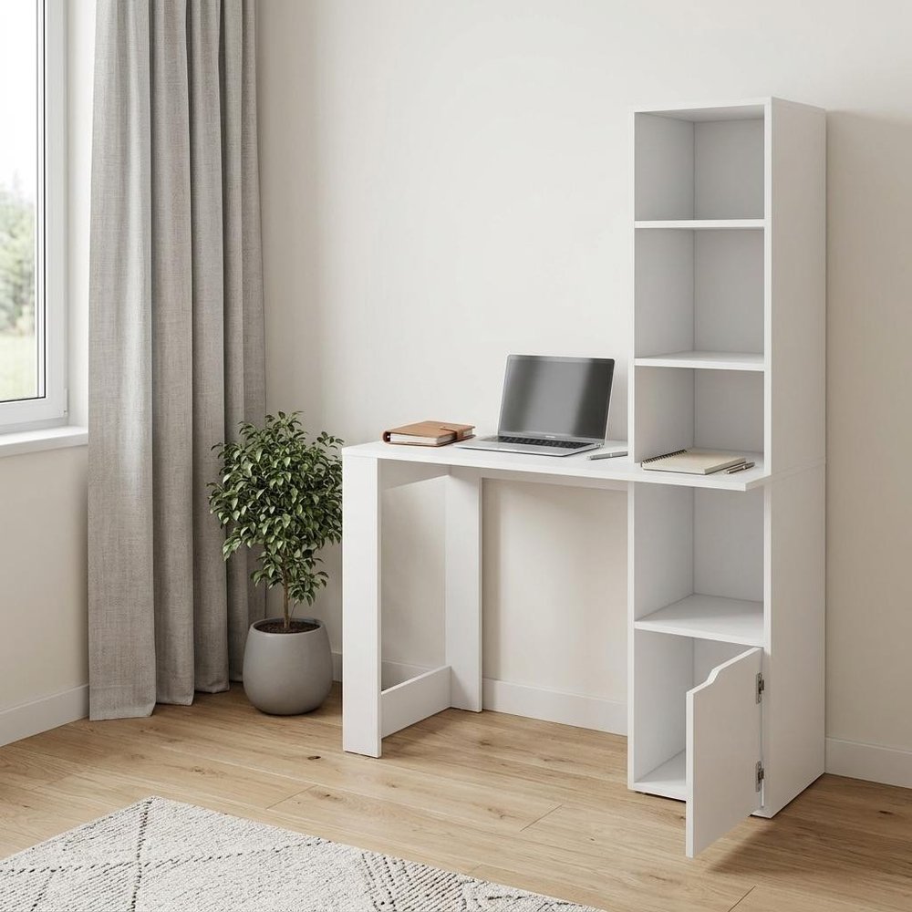 39" White Wood Pedestal Computer Desk With Hutch