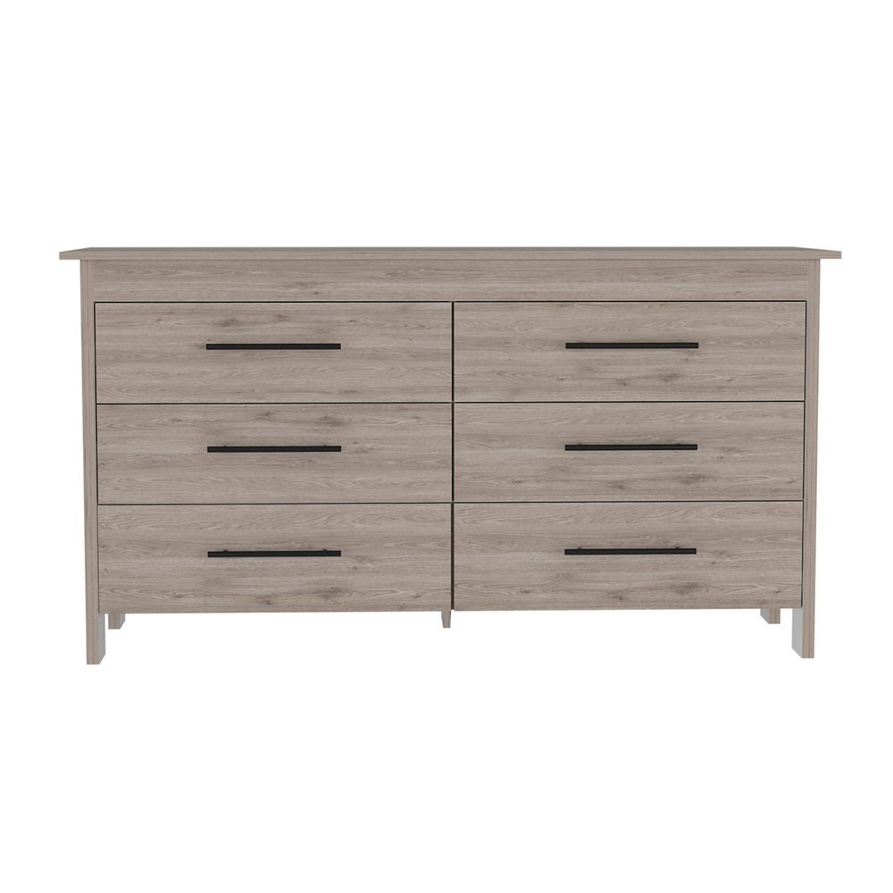 59" Light Gray Wood Six Drawer Double Dresser