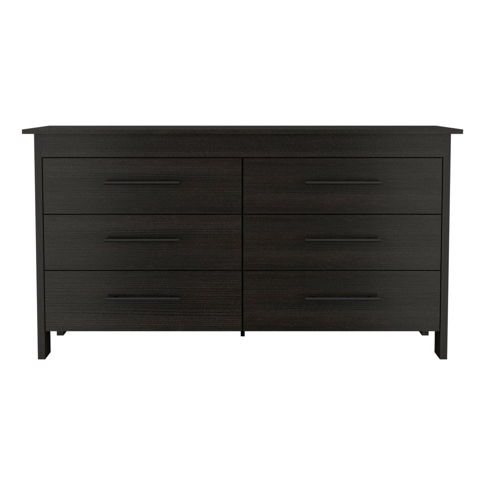 59" Black Wood Six Drawer Double Dresser