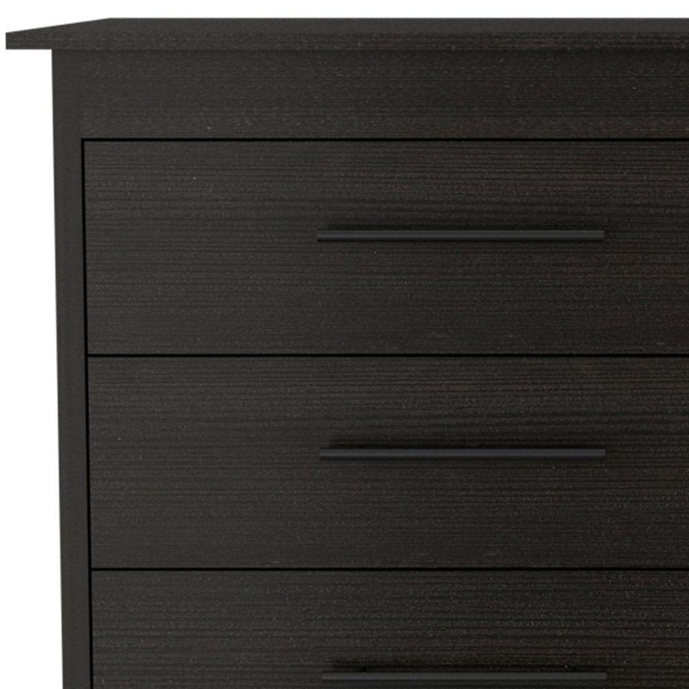 59" Black Wood Six Drawer Double Dresser