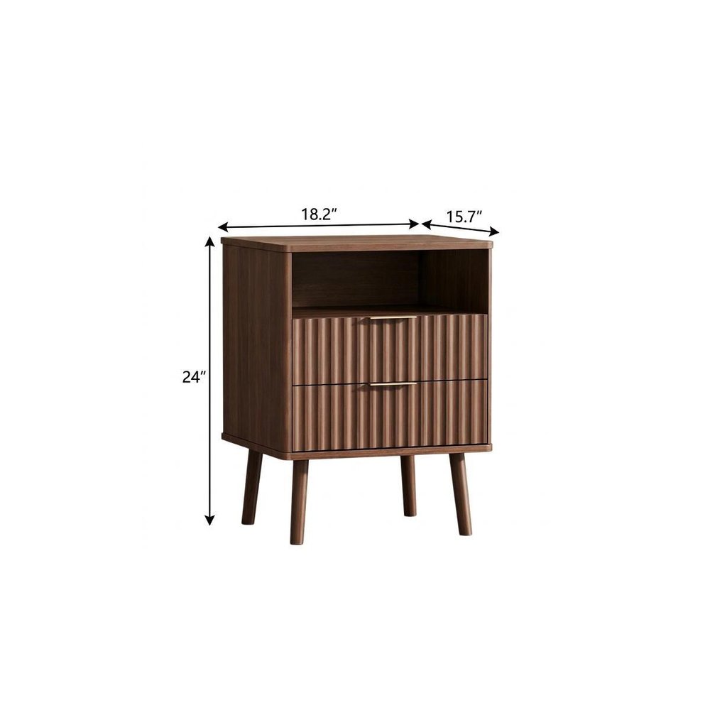 24" Black Wood Ribbed Texture Two Drawer Nightstand