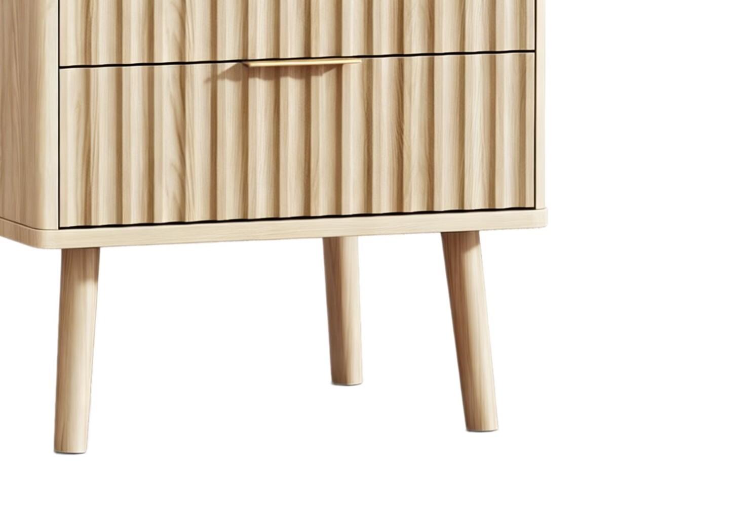 24" Natural Wood Ribbed Texture Two Drawer Nightstand
