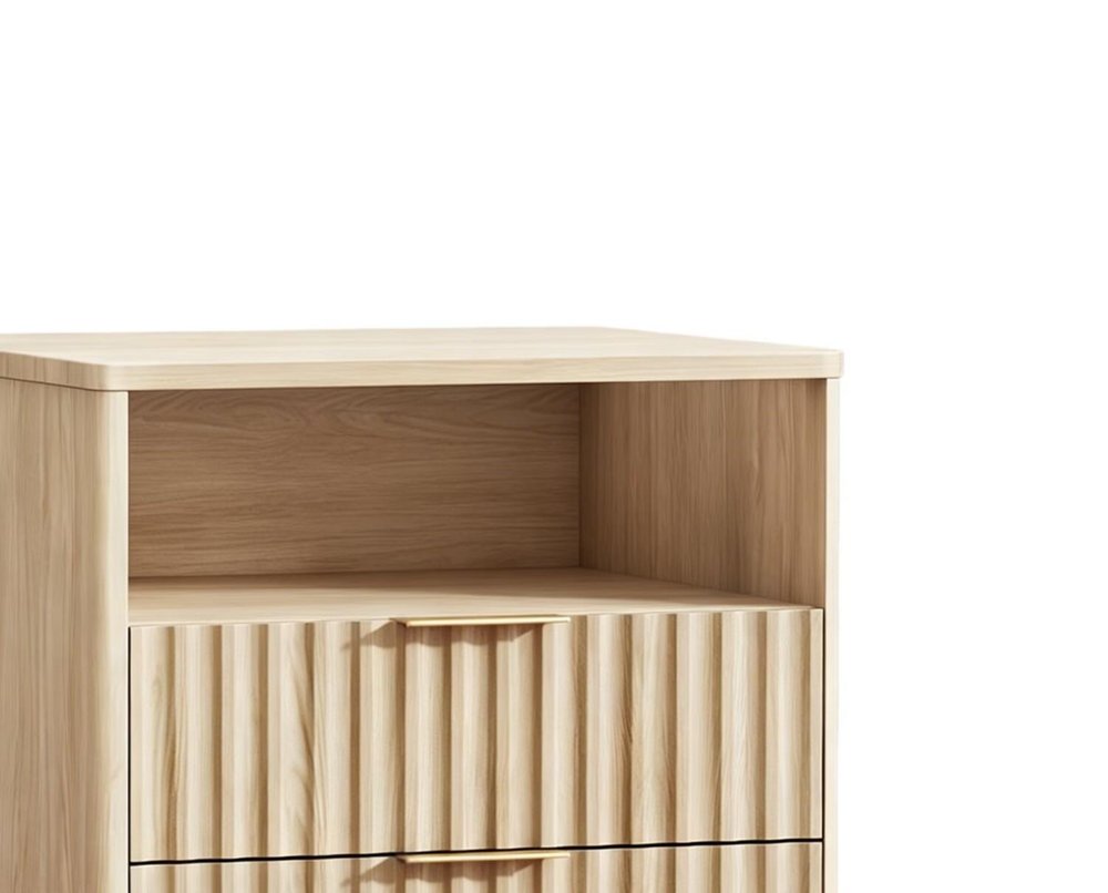 24" Black Wood Ribbed Texture Two Drawer Nightstand