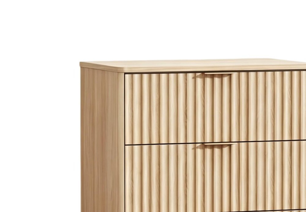 30" Natural Wood Ribbed Texture Three Drawer Nightstand With USB