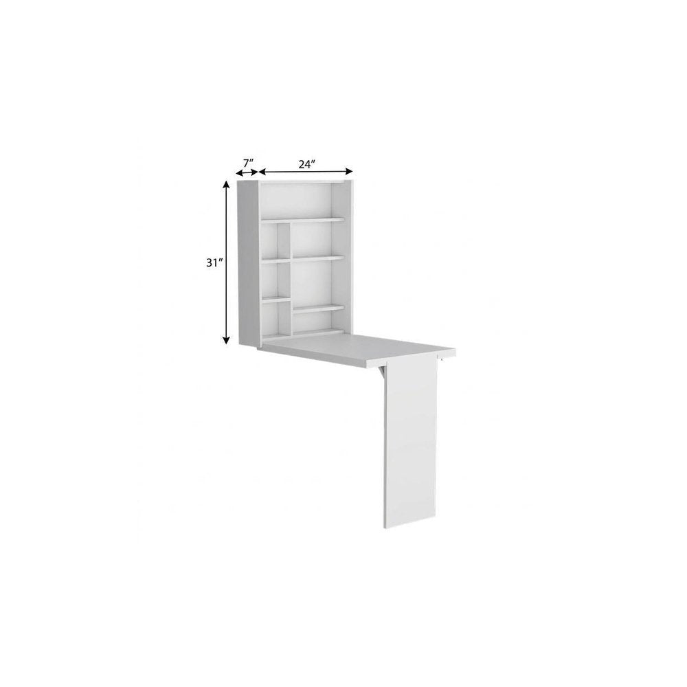 36" White Wood Wall Mounted Pedestal Computer Desk With Hutch