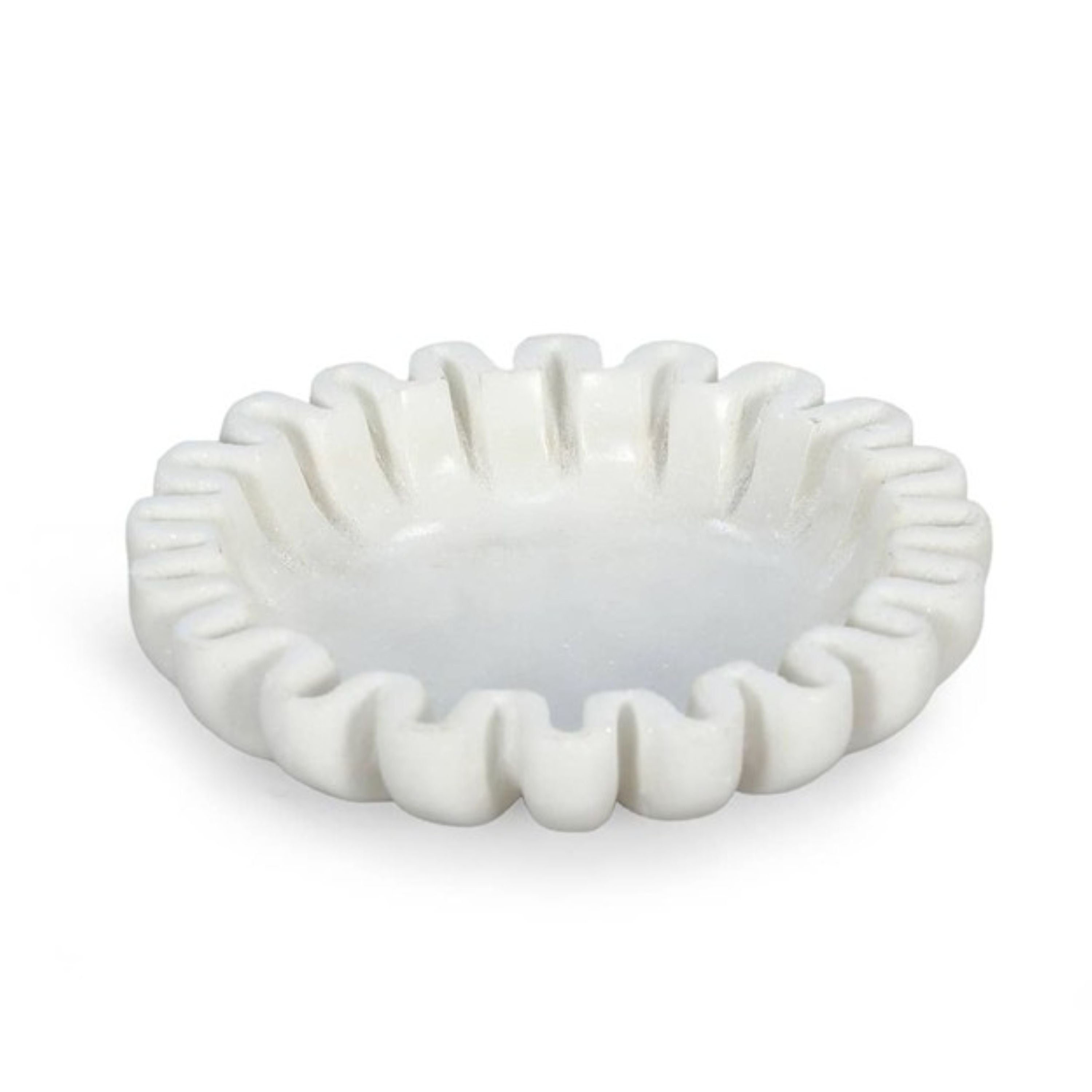 6" White Marble Handmade Scalloped Trinket Tray