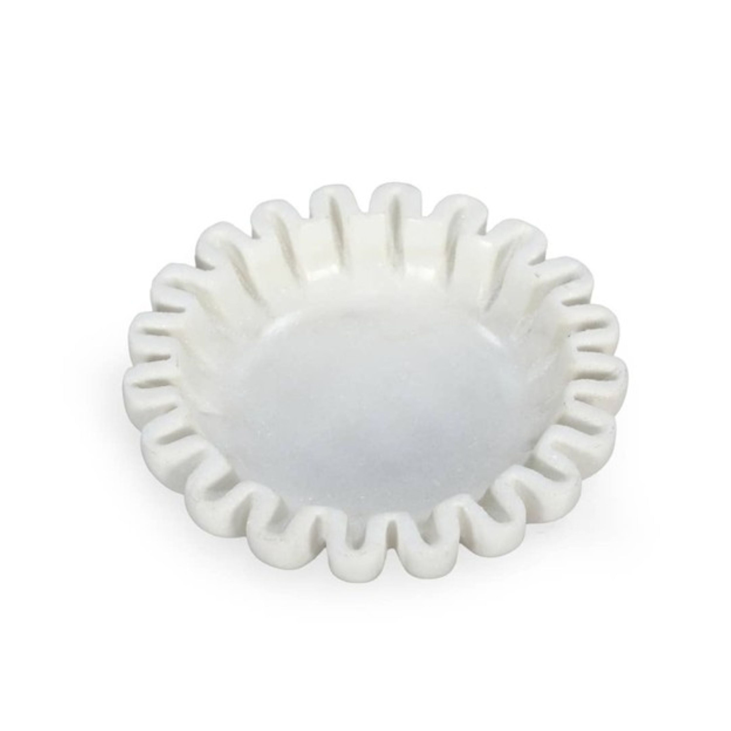 6" White Marble Handmade Scalloped Trinket Tray