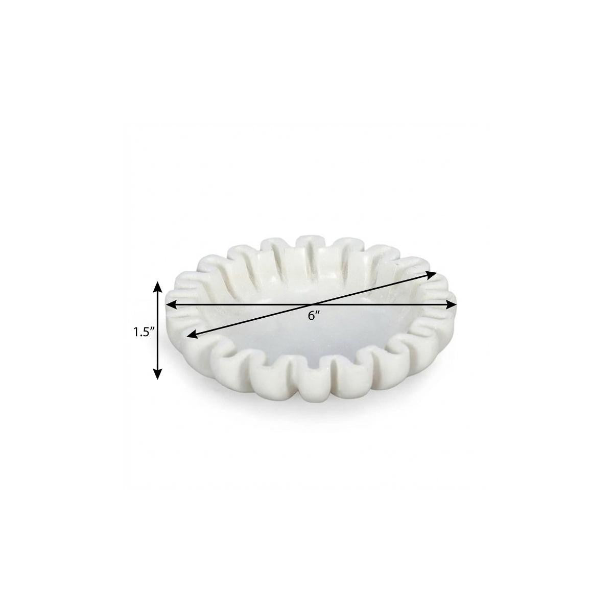 6" White Marble Handmade Scalloped Trinket Tray