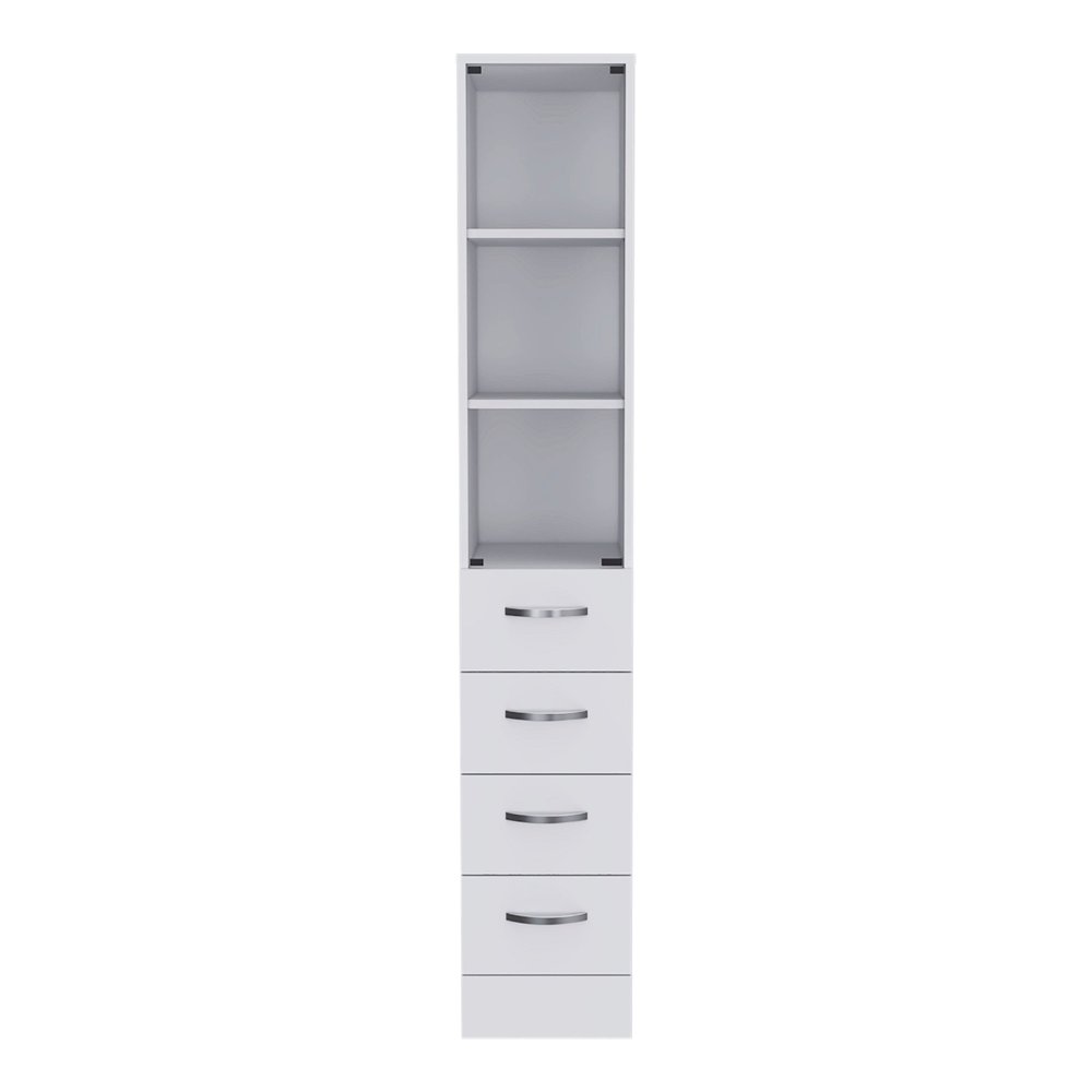 12" White Wood Freestanding Single Door Bathroom Vanity And Three Drawers