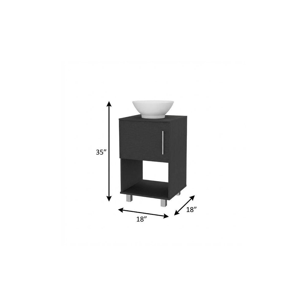 18" Black Wood Freestanding Single Door Bathroom Vanity With White Sink