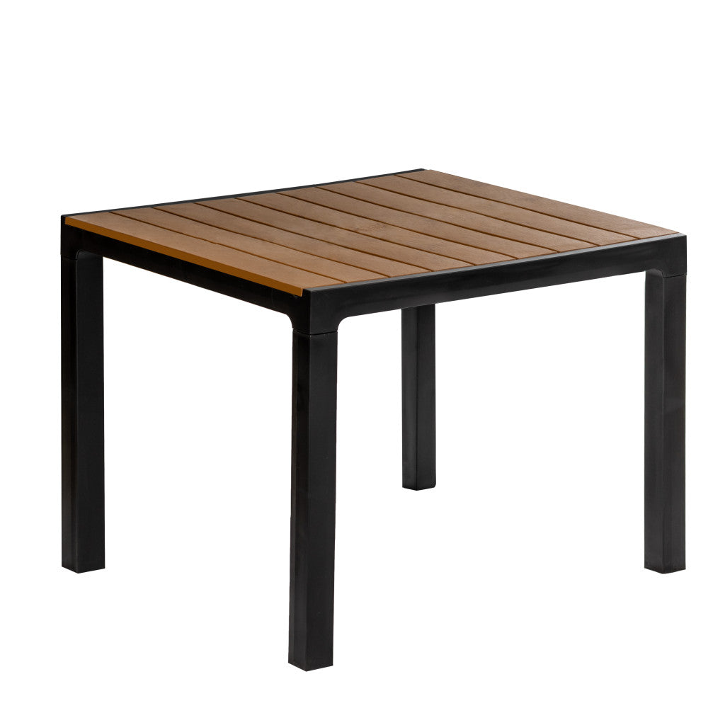 35" Black And Brown Heavy Duty Plastic Square Outdoor Table with Umbrella Hole