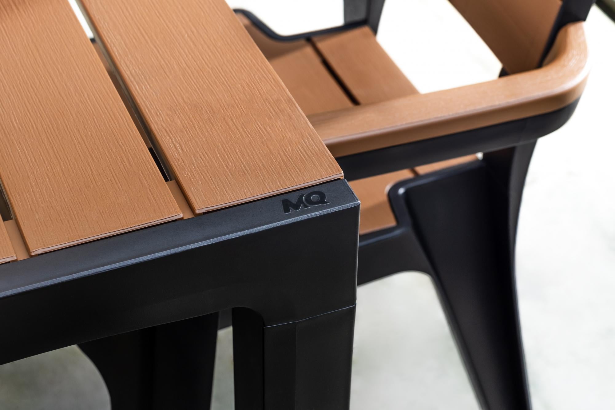 35" Black And Brown Heavy Duty Plastic Square Outdoor Table with Umbrella Hole