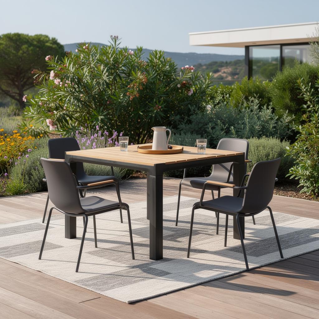 35" Black And Brown Heavy Duty Plastic Square Outdoor Table with Umbrella Hole