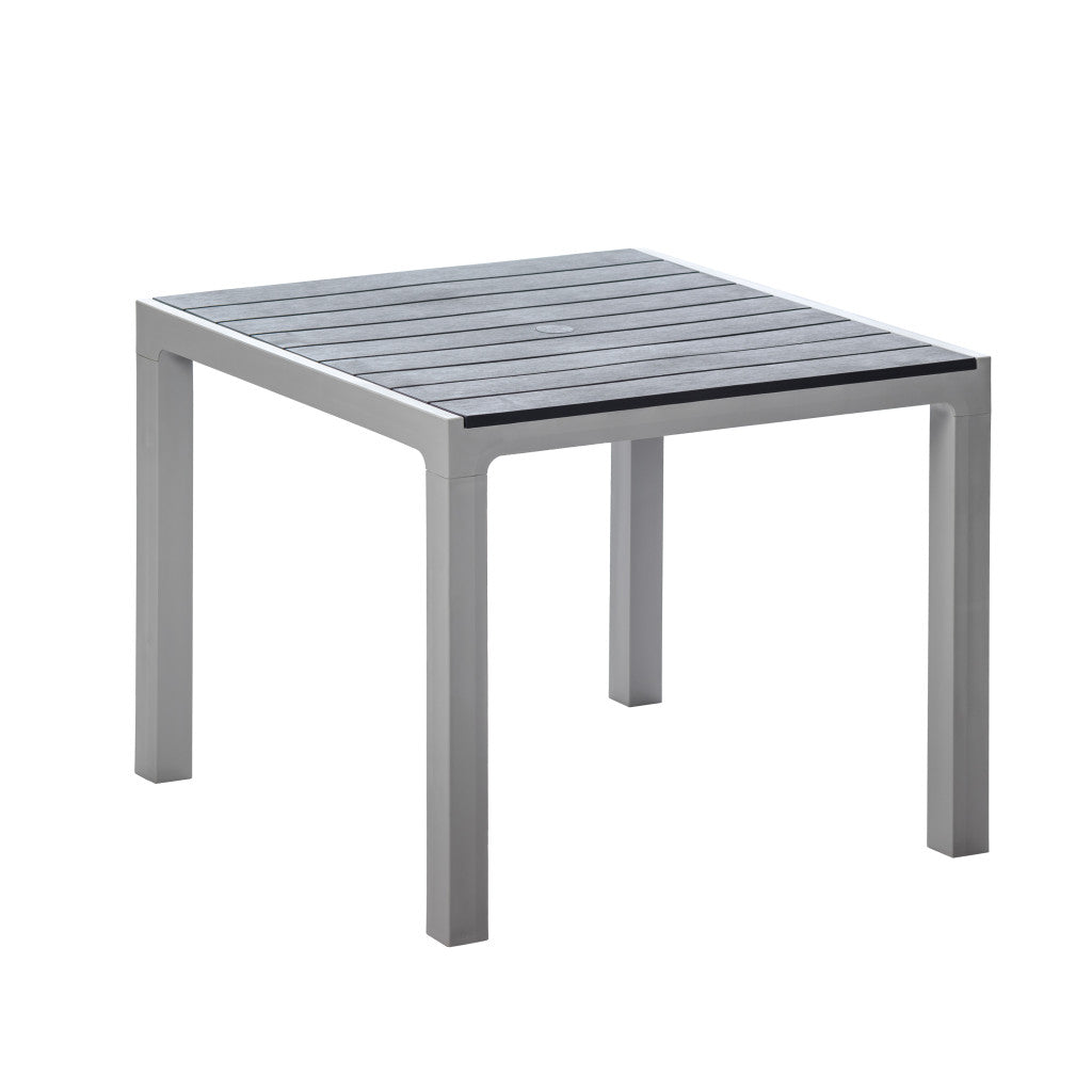 35" Gray And Slate Gray Heavy Duty Plastic Square Outdoor Table with Umbrella Hole