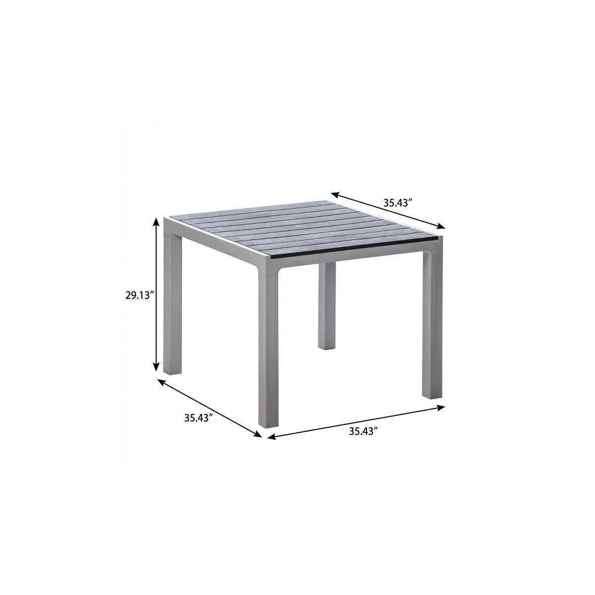 35" Gray And Slate Gray Heavy Duty Plastic Square Outdoor Table with Umbrella Hole