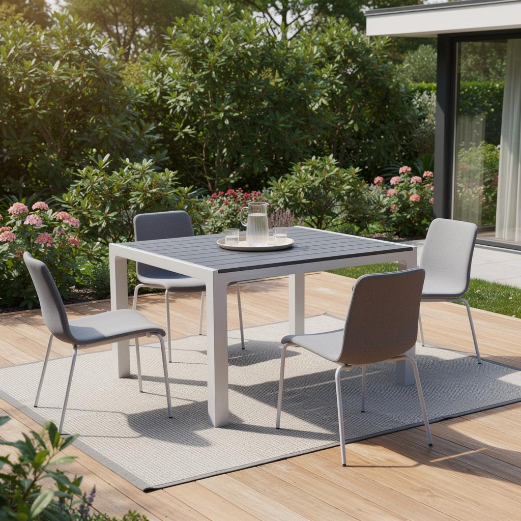 35" Gray And Slate Gray Heavy Duty Plastic Square Outdoor Table with Umbrella Hole
