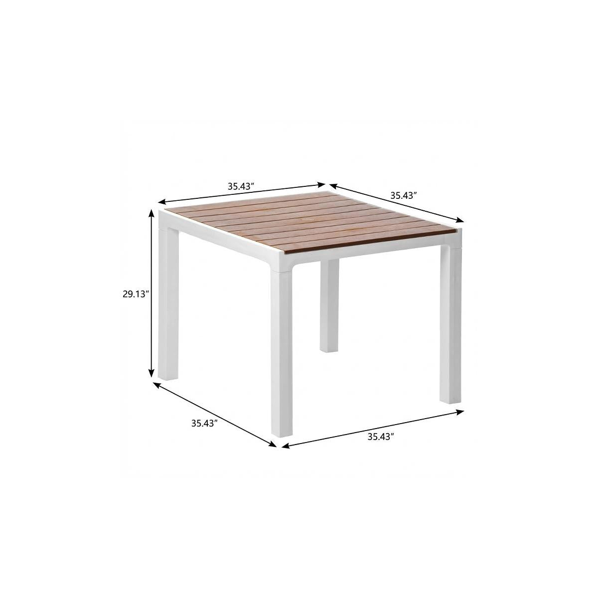 35" White And Brown Heavy Duty Plastic Square Outdoor Table With Umbrella Hole