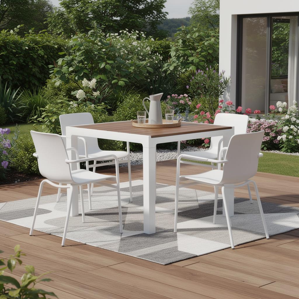 35" White And Brown Heavy Duty Plastic Square Outdoor Table With Umbrella Hole