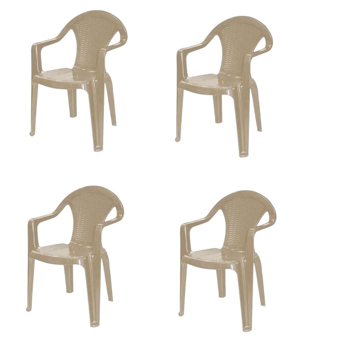 Set of Four Taupe Textured Heavy Duty Plastic Outdoor Stacking Arm Chairs