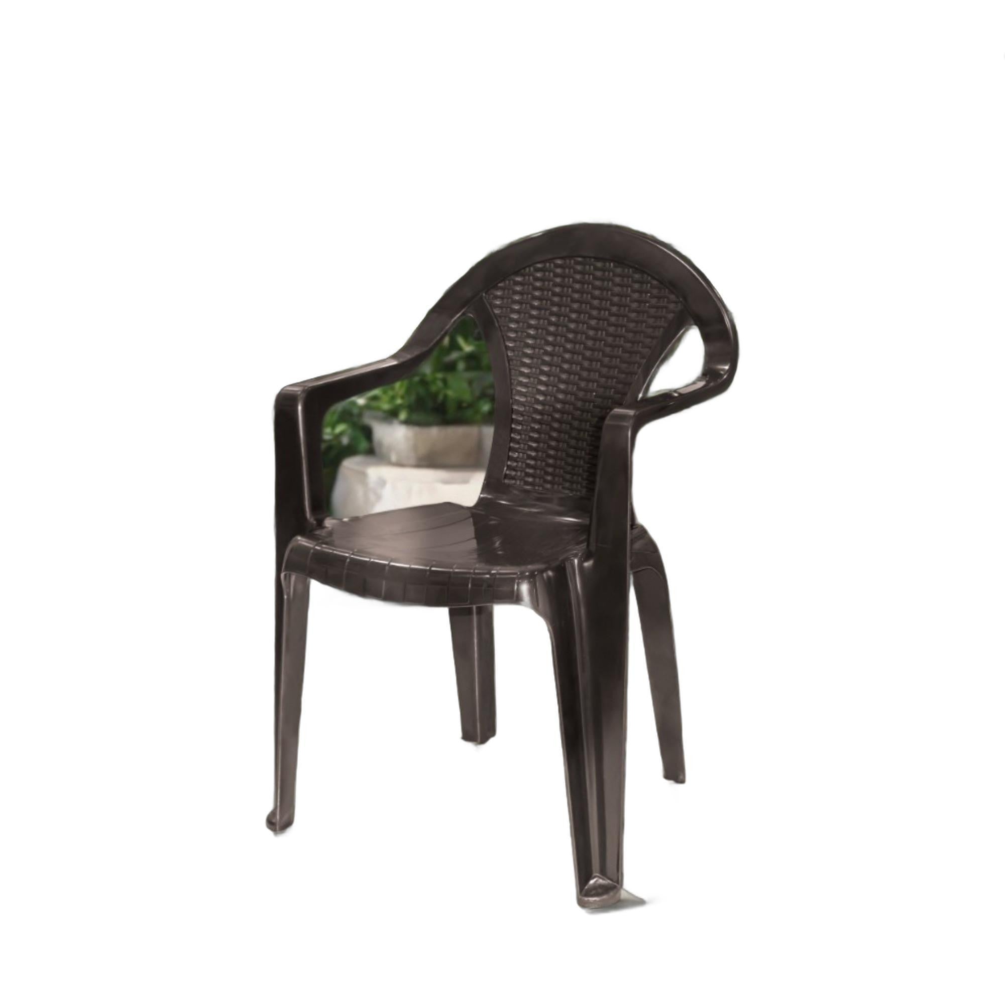 Set of Four Espresso Textured Heavy Duty Plastic Outdoor Stacking Arm Chairs