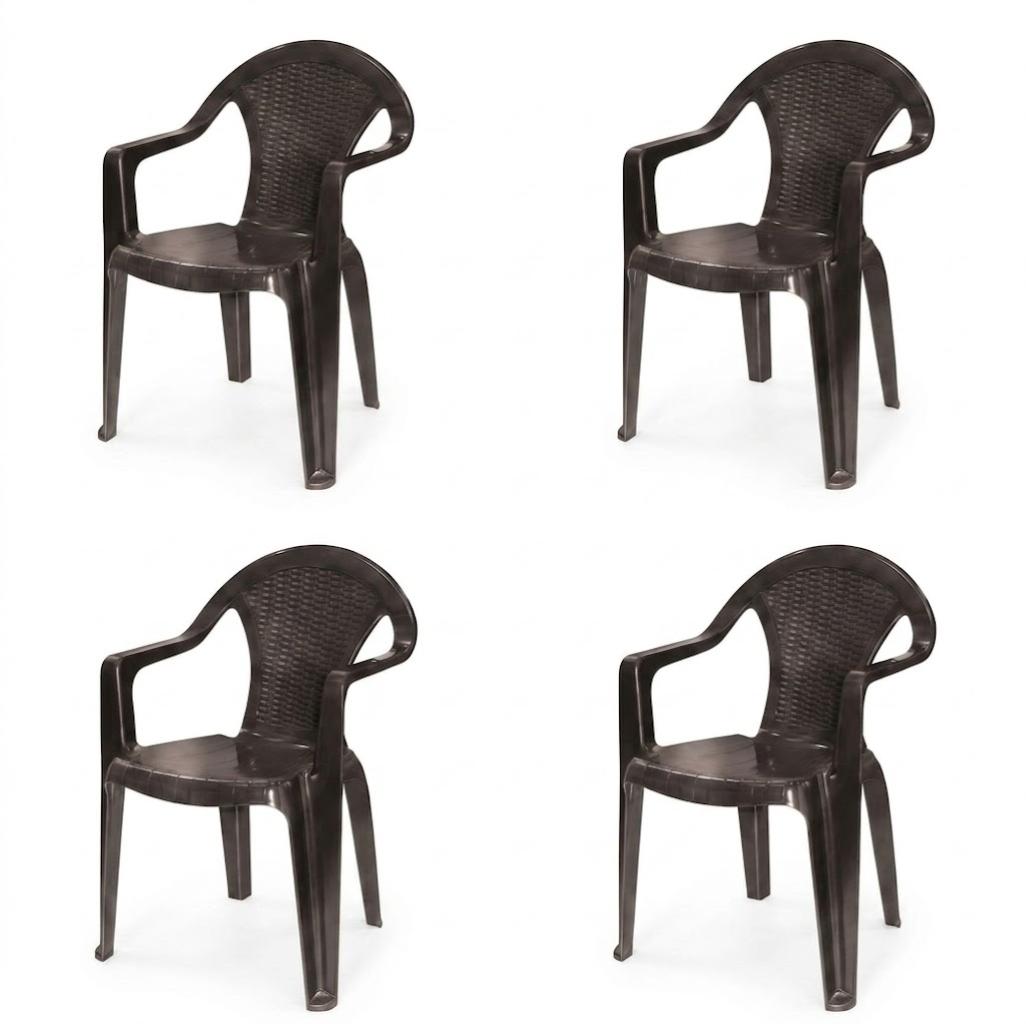Set of Four Espresso Textured Heavy Duty Plastic Outdoor Stacking Arm Chairs