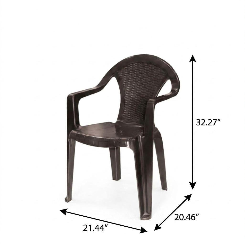 Set of Four Espresso Textured Heavy Duty Plastic Outdoor Stacking Arm Chairs