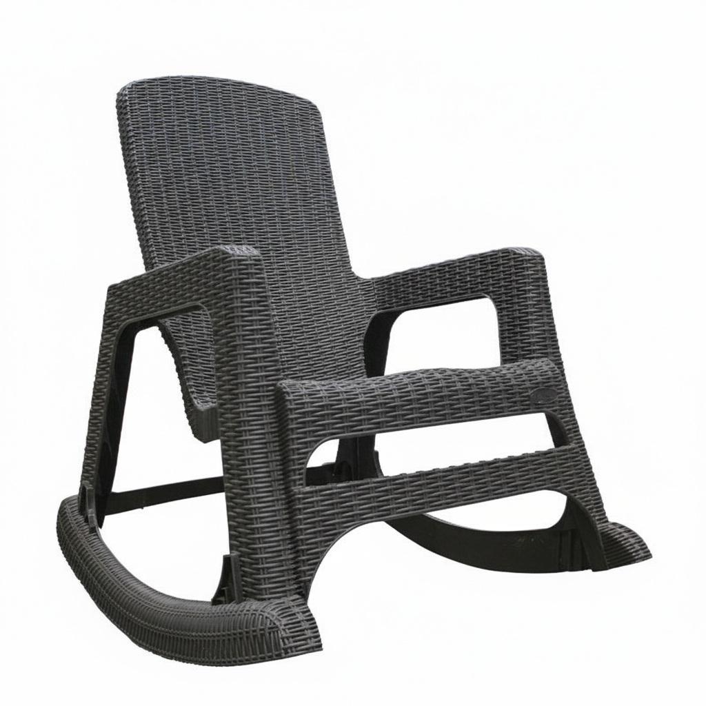 30" Espresso Faux Rattan Heavy Duty Plastic Outdoor Rocking Rocking Chair