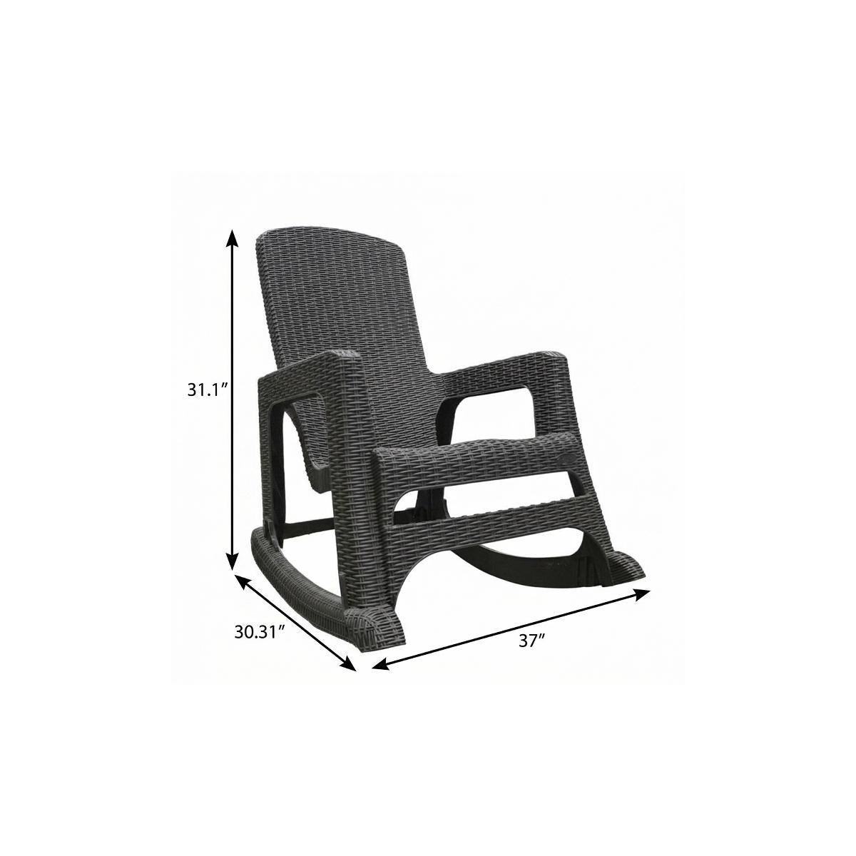 30" Espresso Faux Rattan Heavy Duty Plastic Outdoor Rocking Rocking Chair